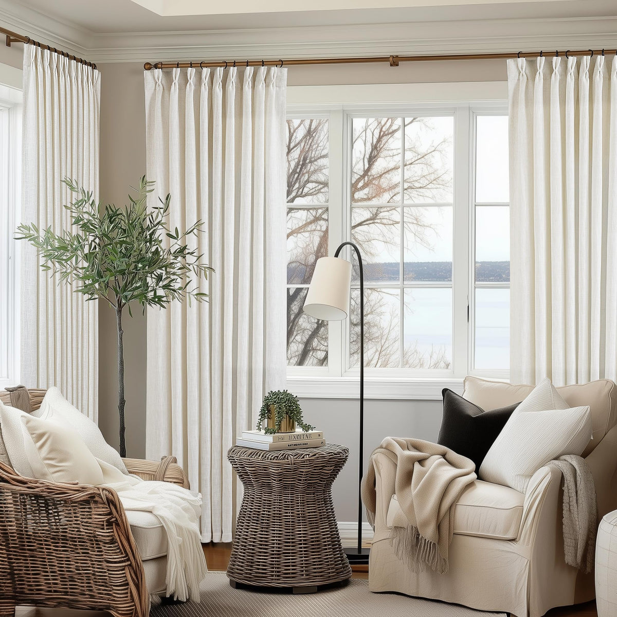 Natural Extra Wide Pinch Pleat 102 Inch Curtains C4256