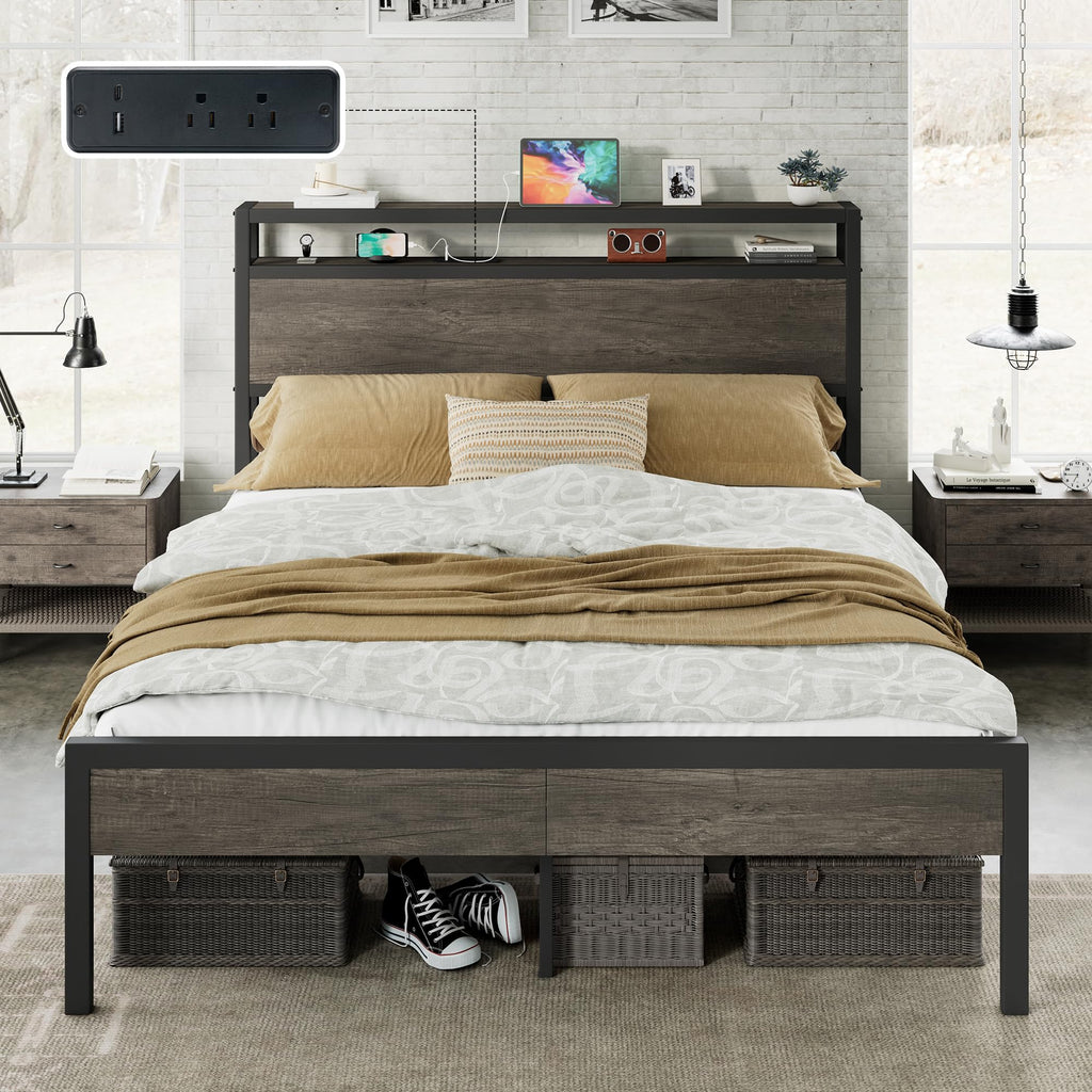 Full Size Metal Bed Frame with Charging Station S975