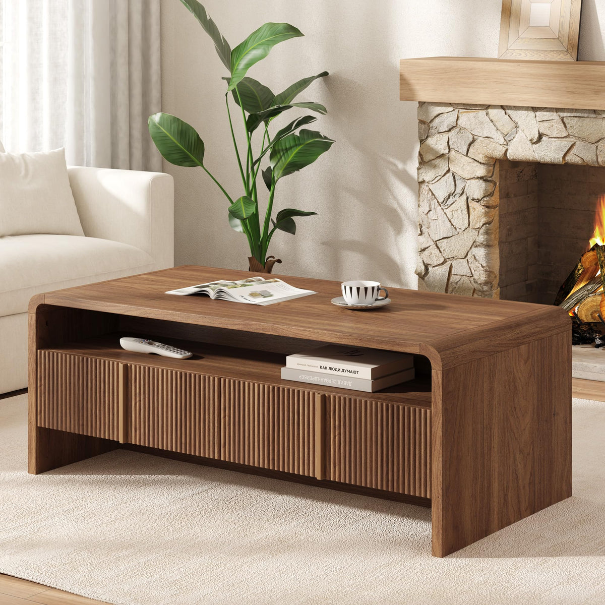 Fluted Coffee Table with Storage D811607