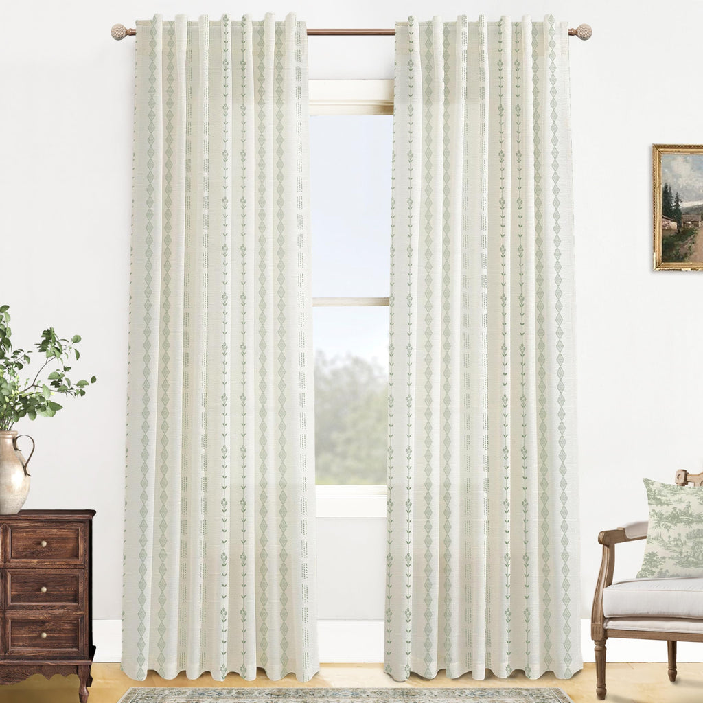 Green Striped Sheer Curtains 96 Inches Long Z14076